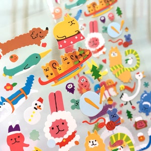 Sticker animal hiver noël super mignon animal neige forêt fête animaux sauvages lapin renard chat pingouin collection d'animaux étiquette décor cadeau