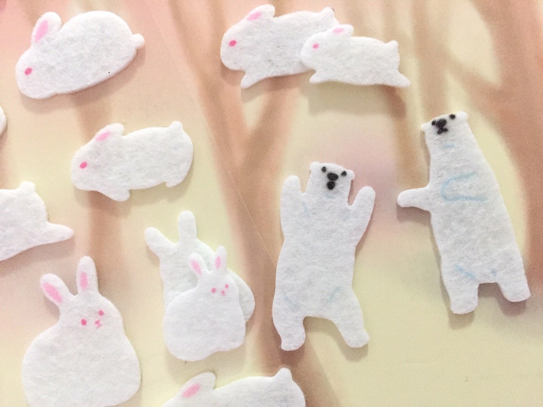 Snow Animal Sticker White Polar Bear Wild White Rabbit Felt Sticker ...