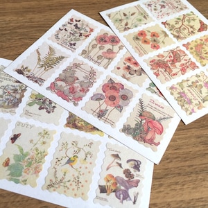 3 adesivi di fiori d'epoca, etichetta adesiva retrò coniglio uccello farfalla fiore, etichetta sigillo giardinaggio fiore classica scena