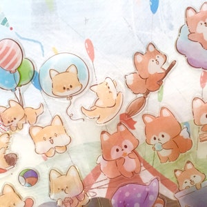 circus themed epoxy sticker Akita dog cartoon fox circus tent wizard magician warlock little puppy baby fox super cute decor kids party gift
