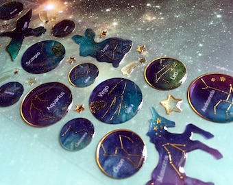 zodiac horoscope sticker outer space 12 star sign epoxy sticker virgo aquarius scorpio leo aries sagittarius Cancer traits libra orion gift