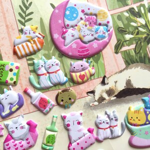 Adesivos de gatos adoráveis, gato mais fofo, miau, miau, gato de estimação, gatinho recém-nascido, mini gato, adesivo fofo, amante de gato feliz, comida de gato com tema de gato, decoração de brinquedo de gato