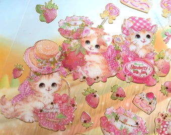 adorable strawberry kitten sticker cute cat baby rabbit mini berry jam pets picnic time princess pet super cute animal decor PVC sticker