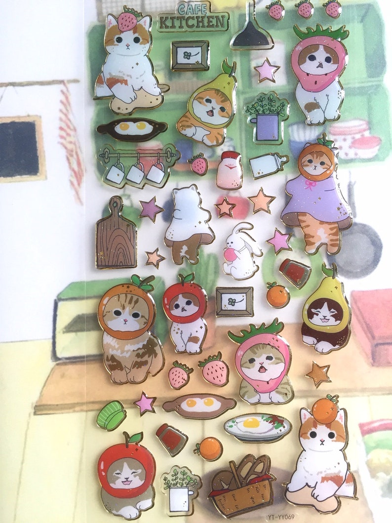 Fruit hat cat  sticker cute cat  foodie  chef cat  fruit 