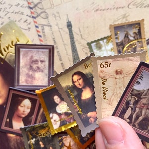 40 coleção Leonardo da Vinci adesivo Mona Lisa mini pinturas da Vinci selo postal retratos de senhora planejador papel presente galeria de belas artes