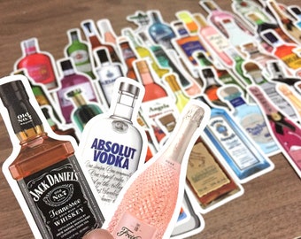 50 alcoholic beverages collection stickers 2D liquor whisky vodka wine champagne soda beer world alcoholic theme decor classic drink planner