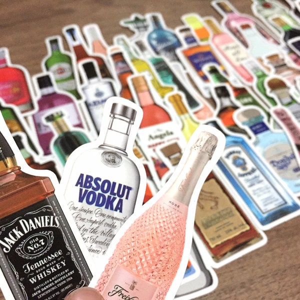 50 alcoholic beverages collection stickers 2D liquor whisky vodka wine champagne soda beer world alcoholic theme decor classic drink planner