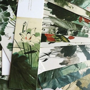 28 中国の筆絵書道紙カード装飾中国の詩風景ユリの花植物水墨画古代アート紙ギフト