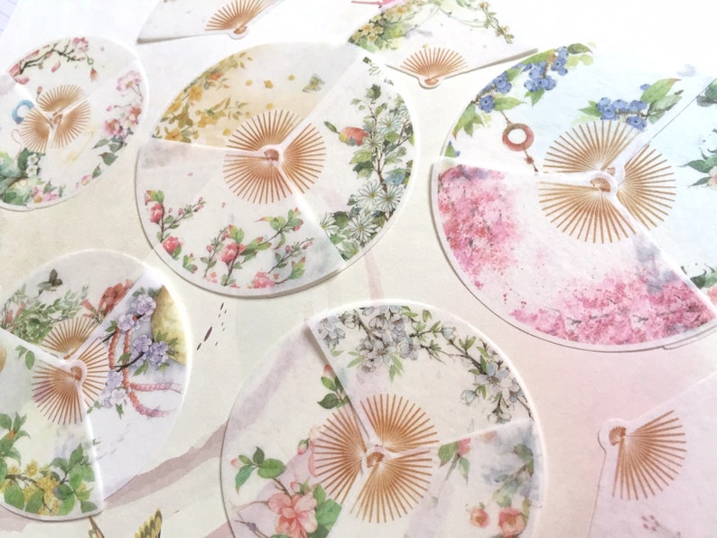 Mini Fan Sticker Ribbon 20 Mini Paper Fan Sticker Chinese Art Flower Bird Landscape Drawing ...