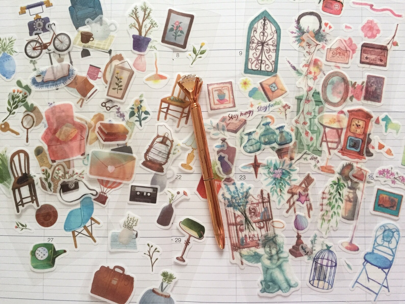 Cozy Home Furniture Sticker Set of 6 Interior Design Vintage House ...