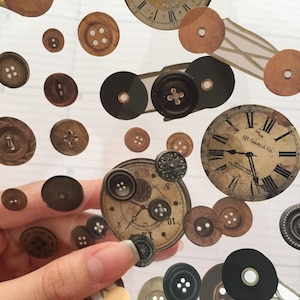 botões retrô relógio adesivos 2D botão artesanato botão arte botão clássico vintage relógio moda planejador etiqueta alfaiate scrapbook artesanato decoração presente