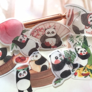 20 funny panda sticker gourmet panda cartoon panda foodie Asian street food cuisine traditional yummy food panda theme lable decor gift card