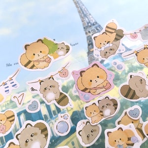 Sticker écureuil raton laveur mignon animal de la forêt dessin animé raton laveur marron raton laveur gris lessive amusant super mignon mini animal de compagnie étiquette autocollant cadeau