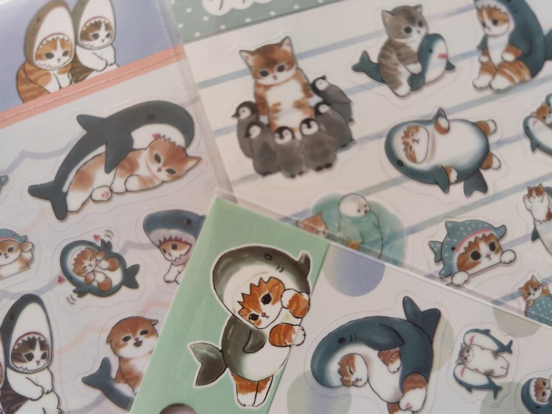 Shark Cat Kitten Sticker Cartoon Fish Aquarium Mofusand Mini Fish Pet ...