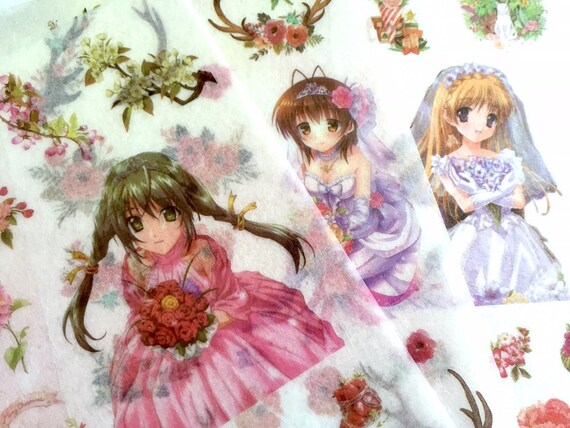 6 sheets anime girl sticker japanese comic girl princess dress wedding  dress anime characters cg teen girl diary gardening sticker gift