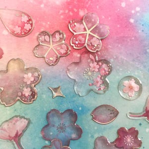 Sakura bloemblaadje Kersenbloesem epoxy sticker roze nationale bloem zilver verijdeld DIY Japan bloem accessoires bloem art sticker label ambachtelijke cadeau