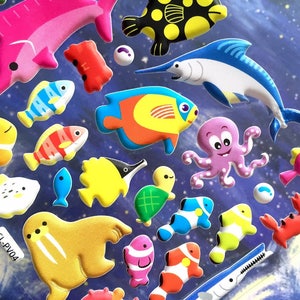 Gros autocollant pour animaux de mer, Bleu foncé, requin, mer, phoque, rare, poisson, gonflement, autocollant