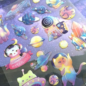 Adesivo epóxi de gato do espaço sideral Astronauta gato fantasia planeta sentimento espacial foguete OVNI Alien fantasia gato misterioso DIY amante de gatos artesanato presente