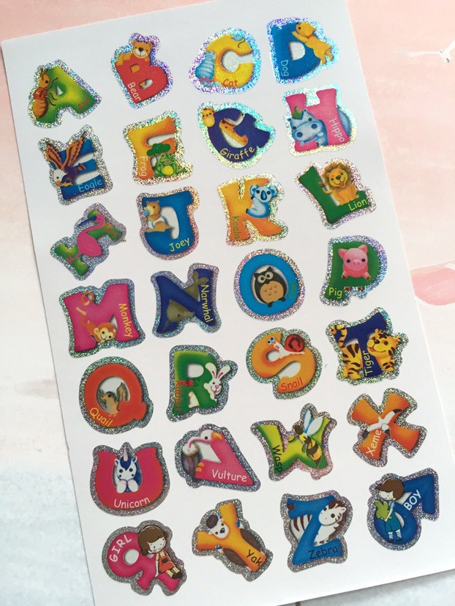 Nursery Animal Alphabet Stickers 2 Sheets Funny Alphabet Zoo Animal ...