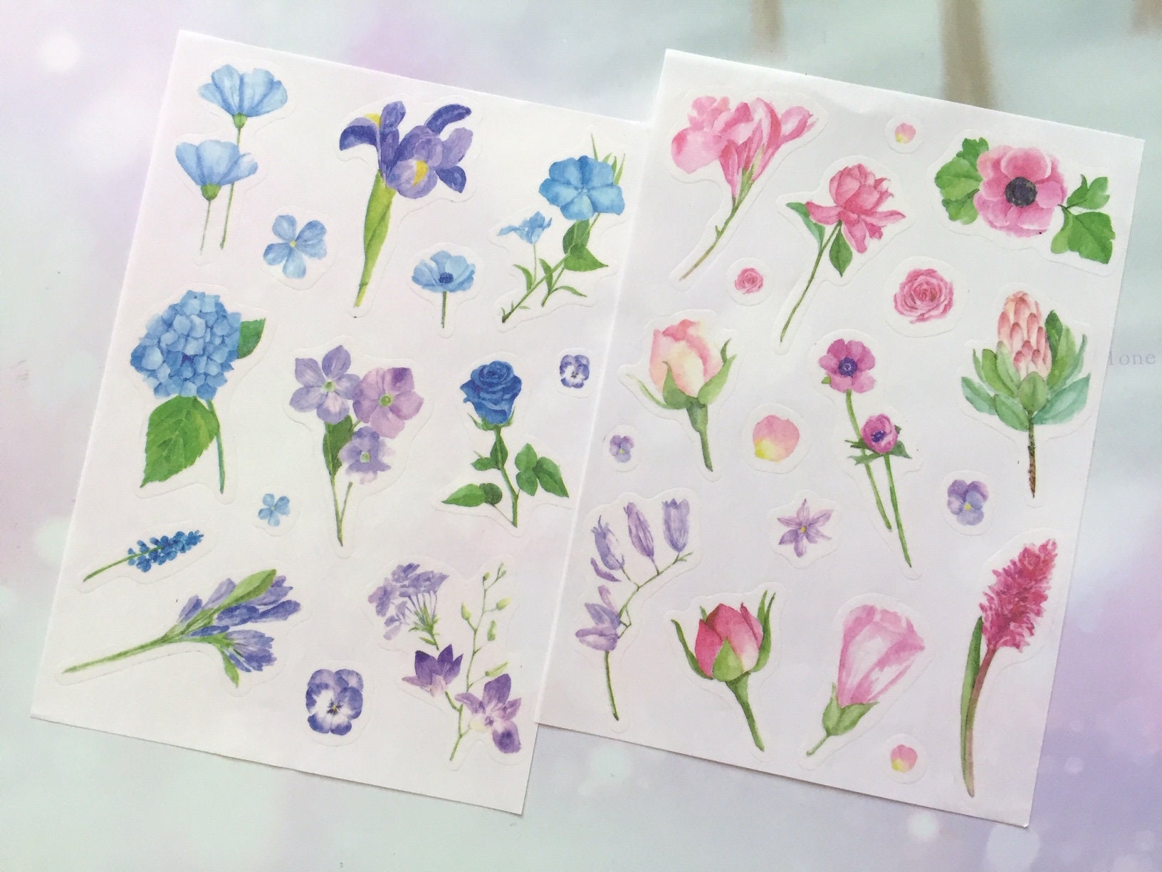 Colorful Flowers Stickers - 124 Stickers on 2 8-1/2 x 11 Sheets