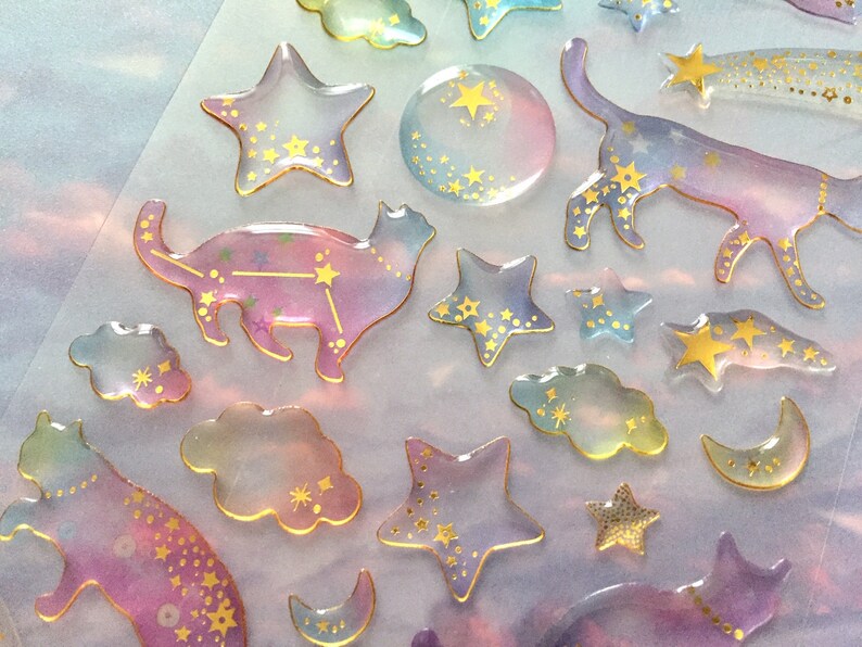 Star Cat Sticker Glitter Mysterious Cat Beautiful Fancy Cat - Etsy