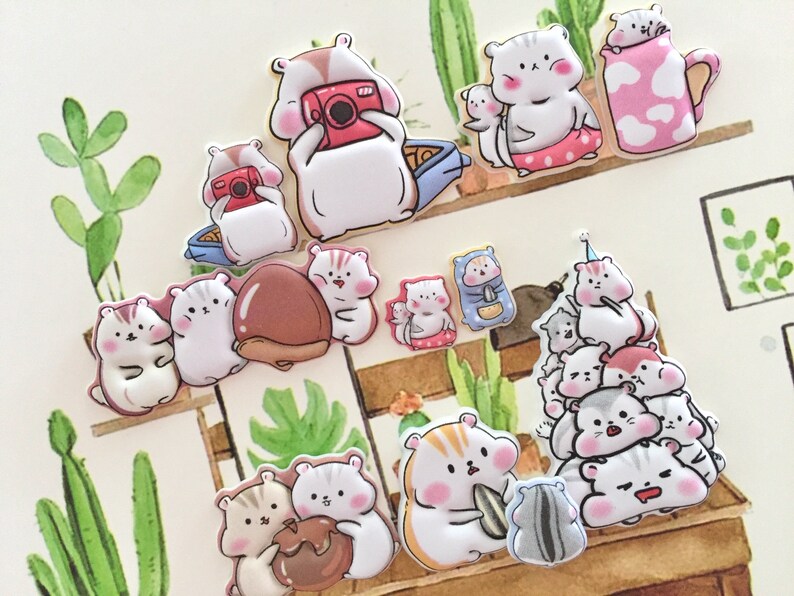 cartoon hamster sticker super lindo hámster familia encantador animal del bosque Castaño jerbo conejillo de indias hámster amante de la decoración de regalo imagen 5