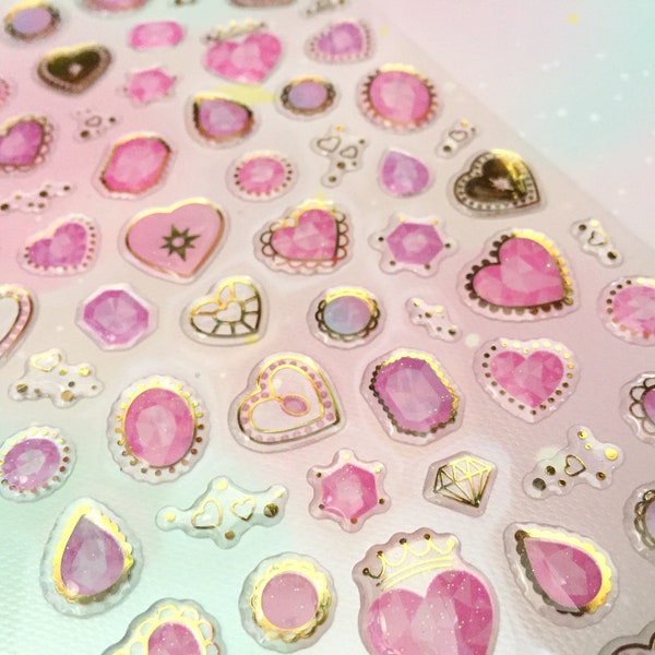 Pink Diamond epoxy sticker pink raw diamond gemstone vintage Jewelry heart shaped diamond stone geology gems jewellery seal decor gift