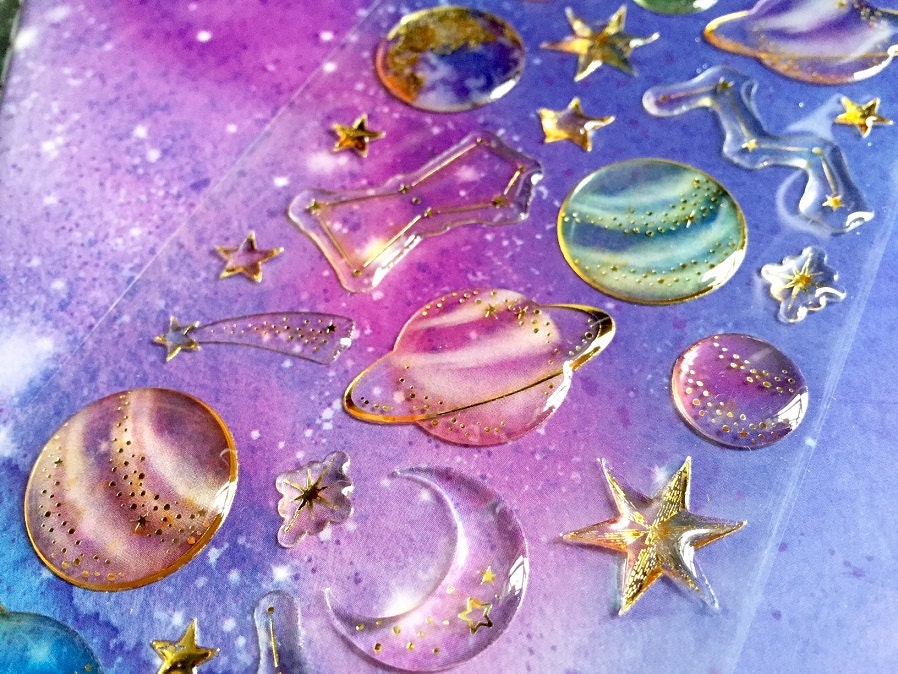 outer space sticker Colorful planets Galaxy world sticker Sparkle sta…