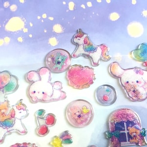 Süsser Kaninchen-Aufkleber super süßer weisser Hase kleines weisses Pferd bunt Ballon Mädchen-Aufkleber kawaii Häschen diy Kunstharz Epoxy Bastelgeschenk