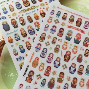 100 Matryoshka stickers Nesting doll collection Russian Nesting doll nail sticker traditional super mini folk doll icon label decor gift