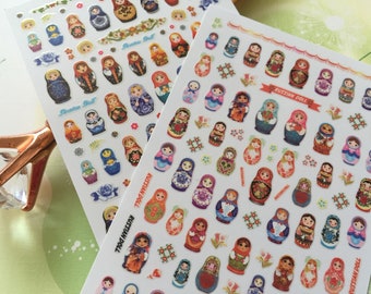 100 Matryoshka stickers Nesting doll collection Russian Nesting doll nail sticker traditional super mini folk doll icon label decor gift