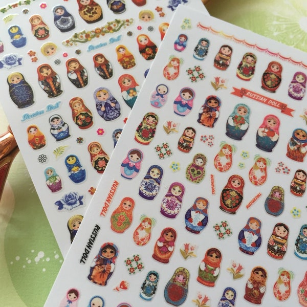 100 Matryoshka stickers Nesting doll collection Russian Nesting doll nail sticker traditional super mini folk doll icon label decor gift