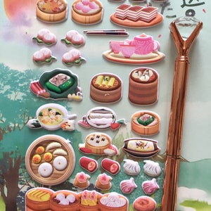 40 Cute Dim Sum Stickers Mini Chinese Bun Puffy Sticker Asia Gourmet ...