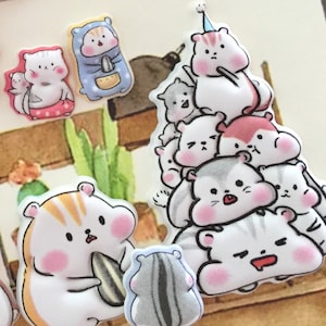 cartoon hamster sticker super lindo hámster familia encantador animal del bosque Castaño jerbo conejillo de indias hámster amante de la decoración de regalo imagen 3