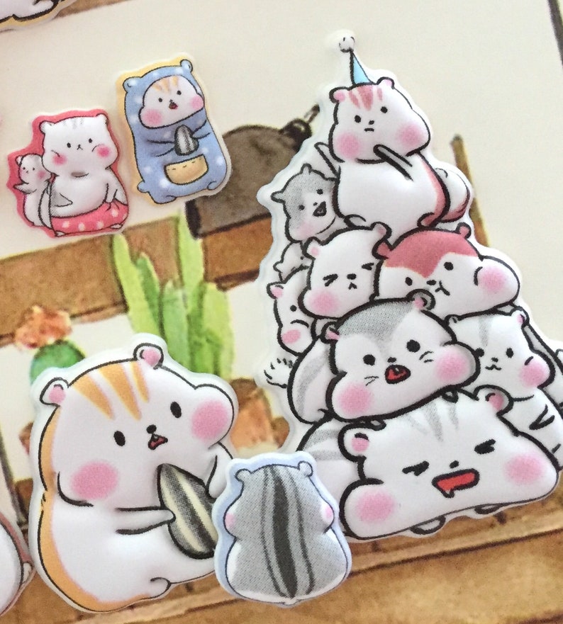 cartoon hamster sticker super lindo hámster familia encantador animal del bosque Castaño jerbo conejillo de indias hámster amante de la decoración de regalo imagen 3