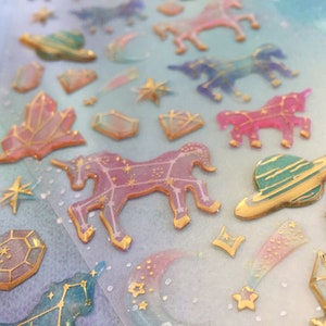 unicorn outer space epoxy sticker flying horse planet moon shooting star princess horse crystal diampmd fancy Fairy tale sticker gift