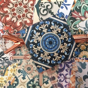 60 stickers pour carrelage mini carrelage Retro boho carrelage vintage boho motif portugais marocain mexicain carrelage en céramique maison de poupée jouet sticker autocollant