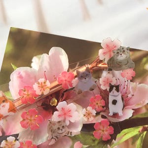 桜猫 桜エポキシステッカー 短毛猫 国花 愛らしい子猫 超かわいいペット猫 日本の花アート デカール ラベル ギフト