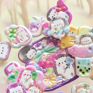Mini puercoespín pegatina de erizo bosque animal salvaje bosque animal lindo dibujos animados colorido erizo comida fiesta pegatina hinchada niños artesanía regalo