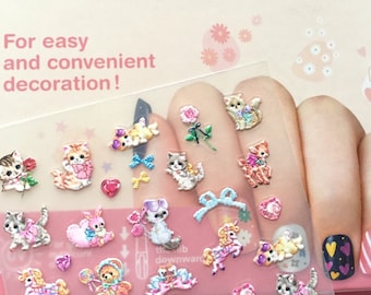 Sticker animal adorable pour ongles, sticker 3D pour ongles pour animaux de compagnie, super mini chaton, licorne, lapin en peluche, maison de poupée, décoration en relief