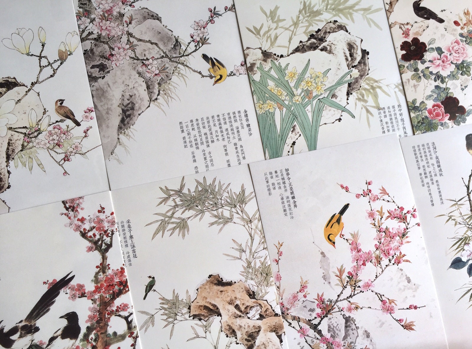 30 Chinese Birds Drawing Brush Painting With Classic Poem Post Etsy
