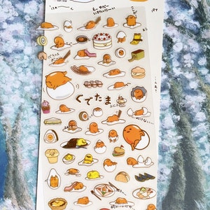 mignon autocollant gudetama d'oeuf, Lazy jaune d'oeuf mignon étiquette créature nourriture, jaune poupée délicieux autocollant alimentaire