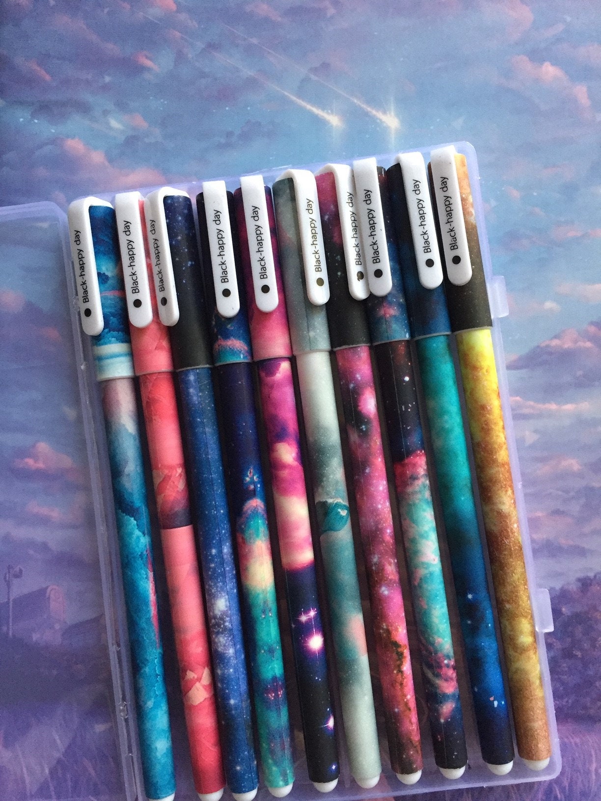 Starry Night Sky Pen Set Set of 6 Colorful Pens Galaxy Pens Gel