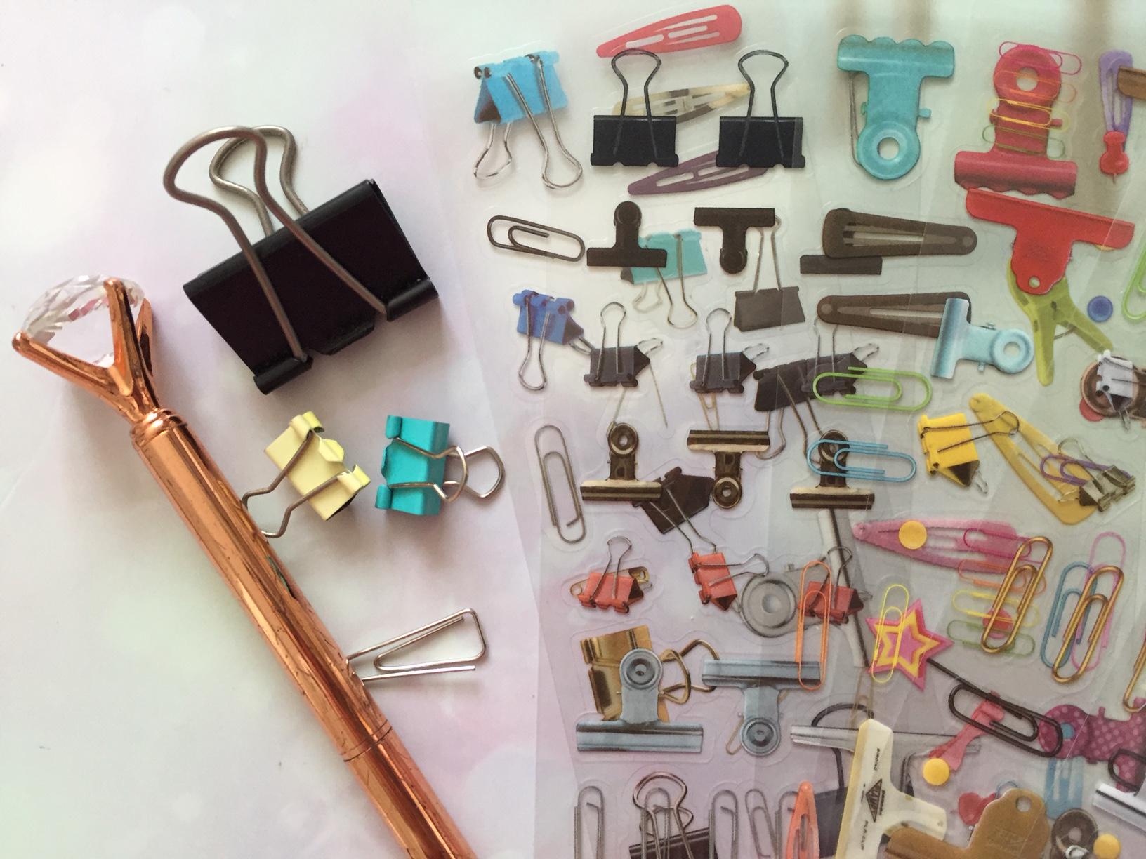 130 Mini Binder Clips stickers funny clips cute paperclip fake stationary set 2D small binder clips Classic Clip Retro Clip cute icon gift