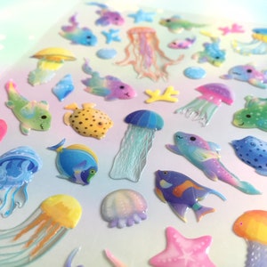 fancy rare fish deep sea creatures sticker rainbow fish tropical fish weird fish epoxy sticker jellyfish group colorful sea world deco gift image 5