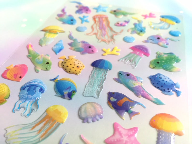 fancy rare fish deep sea creatures sticker rainbow fish tropical fish weird fish epoxy sticker jellyfish group colorful sea world deco gift image 5