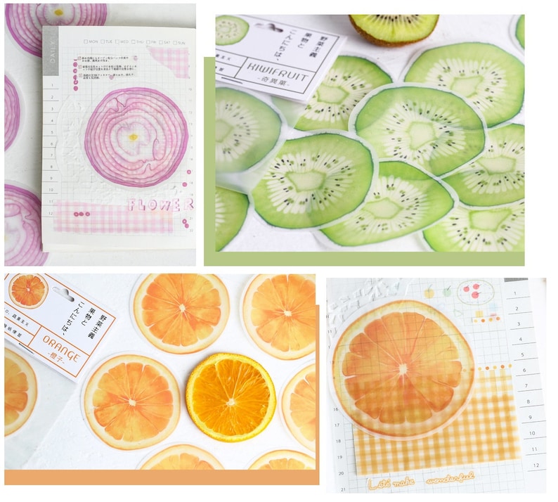 2D Onion Orange Kiwi memo paper Cute Fruit vegetable memo note fruit party paper memo paper embellishments mixed media Paper Note decor