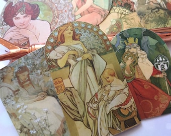 55 Alphonse Mucha paper stickers Mucha art collection mini art work Decals nouveau decor Art Print fine art masterpiece diy art journal gift