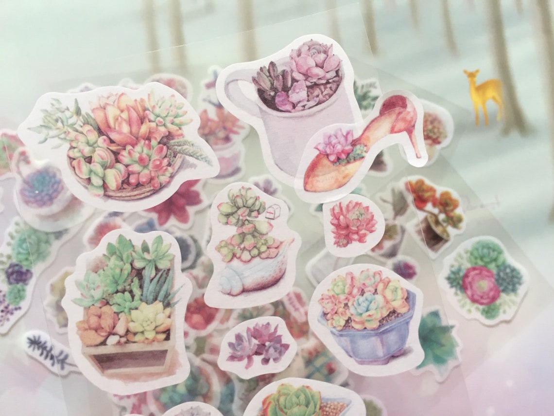 80 Cute Plant Stickers Gardening Fat Plant Succulents Plant Green Plant ...
