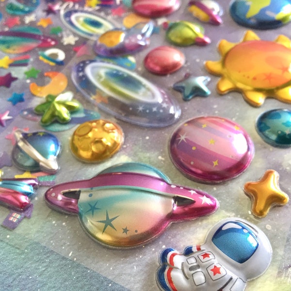 3D Outer space sticker pop up earth sun rocket astronaut Colorful Galaxy planet universal star war solar system Holographic decor gift